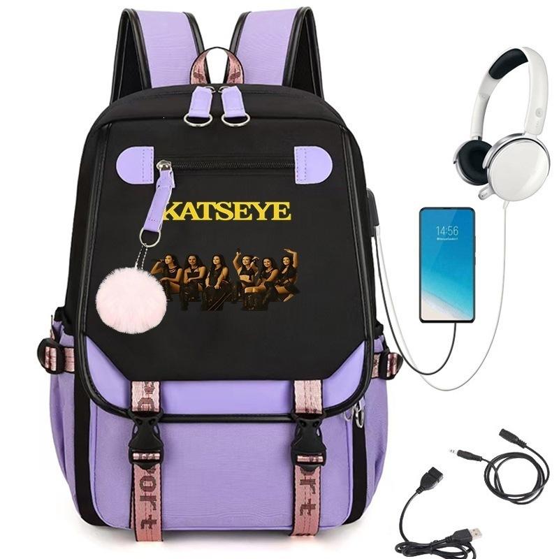 KATSEYE Fashion Laptop Backpack with USB Charging Port Student School Daypack 60123-12