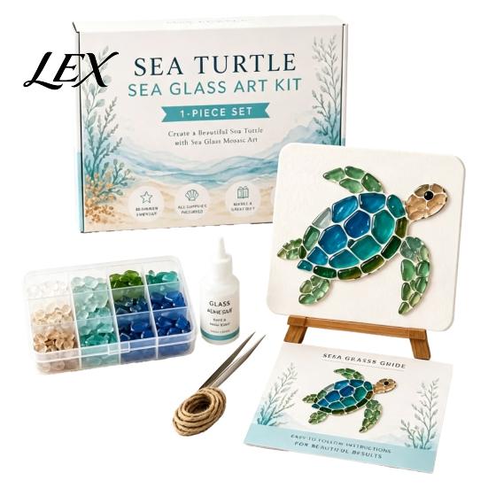 Garden Decoration Stones DIY Sea Glass Mosaic Art Kit, Ocean/Landscape Inspired Artwork Decorative for Patio with Colorful Pieces, Craft Set