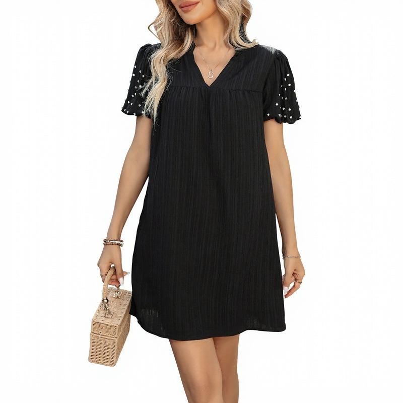 Женское свободное платье-футляр с бисером и рукавами-фонариками, простое модное платье