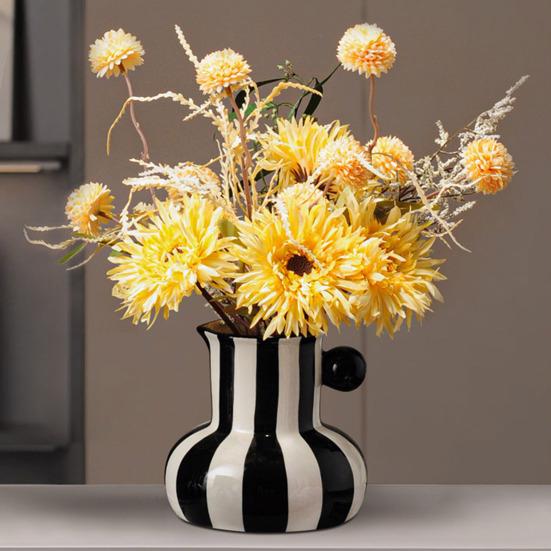 Расписная керамическая ваза Настольная полосатая художественная ваза Декоративная ваза для цветов для цветочной композиции Декор для гостиной спальни