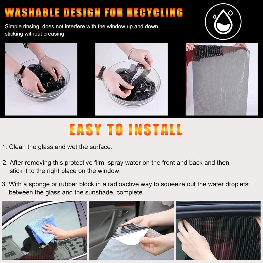 4 PCS Car Side Window Sunshade, 16.5"×15" Static Cling Auto Shade Sticker For UV, Heat, Glare & Privacy Protection, Reusable Vehicle Window Film