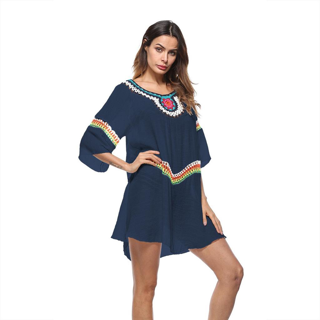 Summer Women's Beach Bikini Cover-up Hand Crochet Flower Ethnic Sunwear