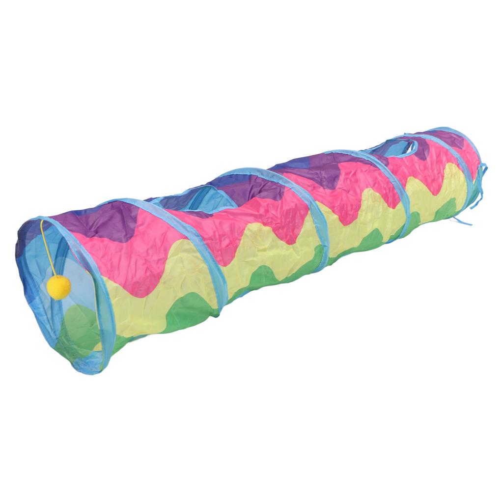 Cat Tunnel Straight Shaped Rainbow Wave Color Fun Interactive Foldable Kitten Tunnel for Indoor