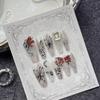 100% HANDMADE Long Coffin Shape Fake Nail Set with Glue Ink Butterfly Retro Style Long Press On Nails Acrylic Reusable Fake Nails