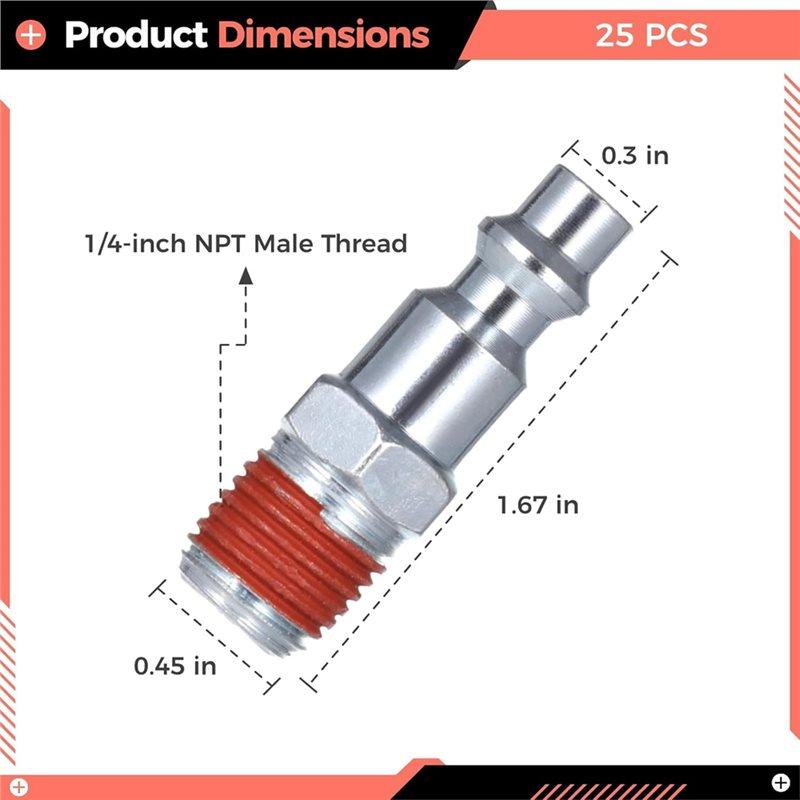 A25F-Quick Connect Adapters 25 PCS 1/4 Inch NPT Male Industrial For Air Plugs For Air Compressors