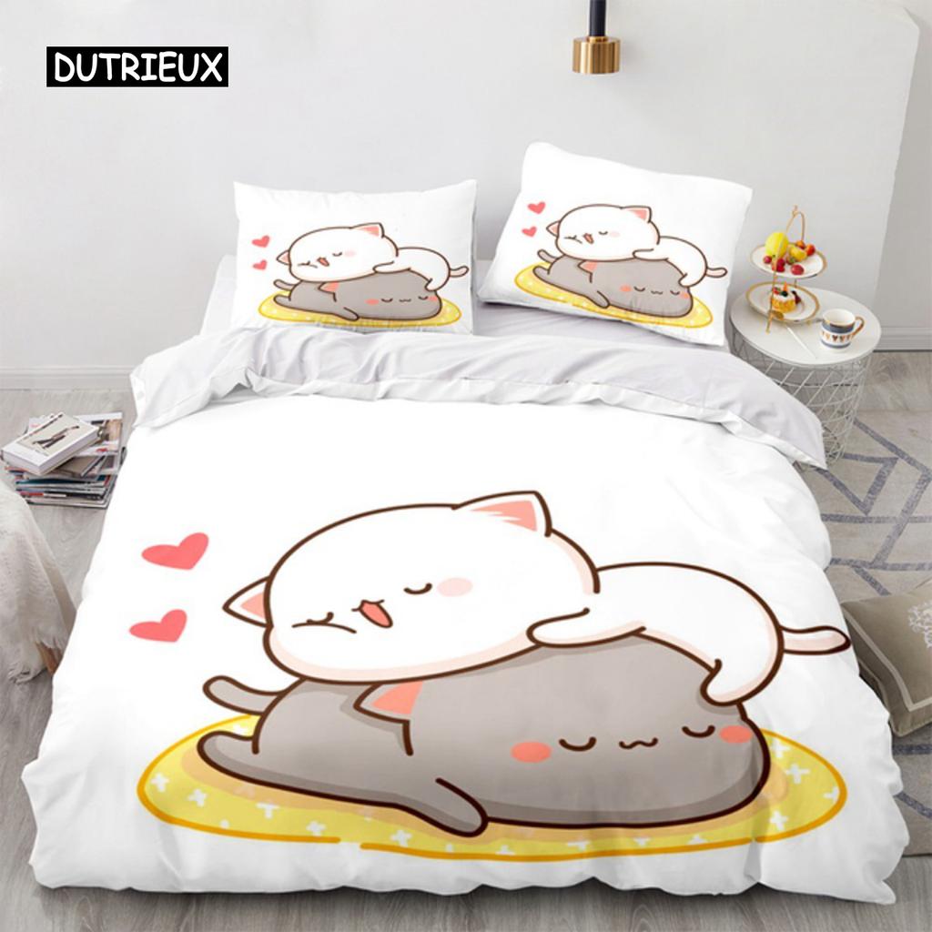 Peach Cat Bedding Cover Collection Goma Cute Cartoon Cats Duvet Cover Infantil Bedclothes Queen King Size For Children Girl Room Decor