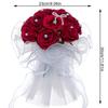 23/30cm White Artificial Roses Bride Bouquet Flowers With Ribbon Romantic Wedding Party Decoration DIY Bridal Floral Bouquets