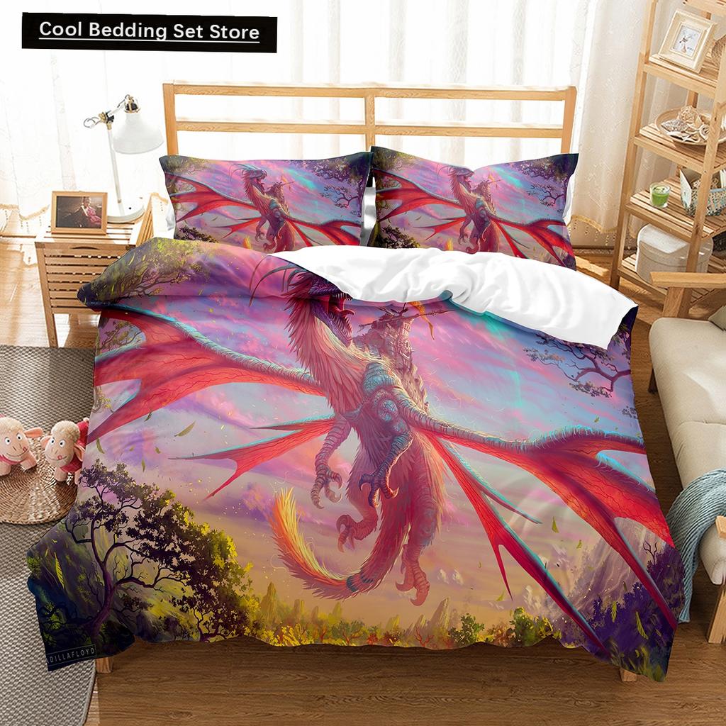 Пододеяльник Fly Dragon King Queen с изображением дракона в стиле вестерн, комплект постельного белья для мужчин и мальчиков, волшебное животное, пододеяльник из полиэстера