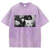 Модная Футболка Винтажная Стиранная Хлопковая Футболка Streetwear Кот Курящий Графическая Футболка Повседневная Streetwear Весна Лето