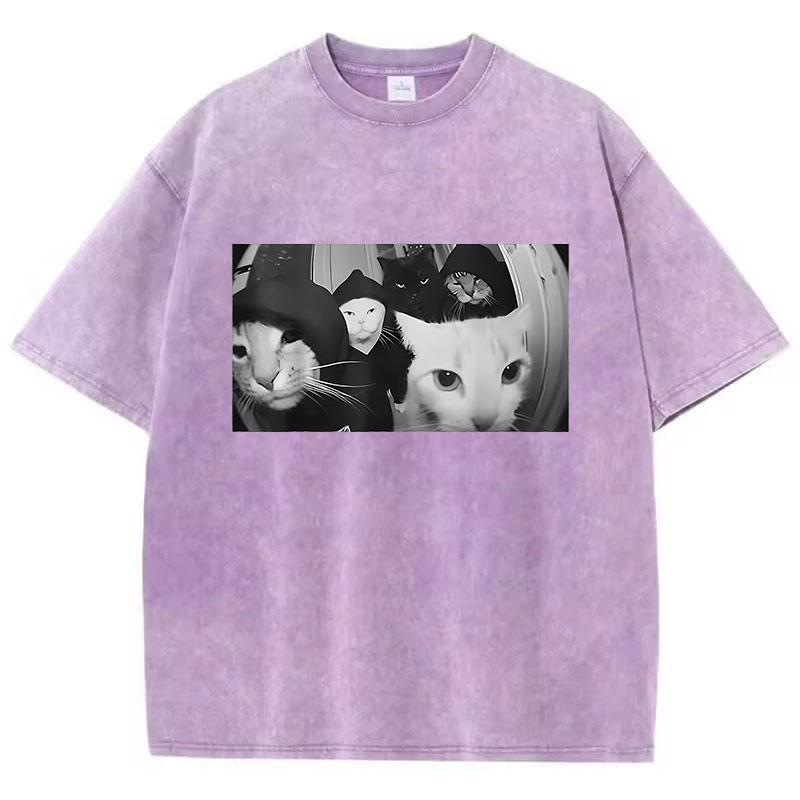 Модная Футболка Винтажная Стиранная Хлопковая Футболка Streetwear Кот Курящий Графическая Футболка Повседневная Streetwear Весна Лето