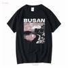 Футболка Busan пигментной окраски винтажный черный Корея корейский стритвир Kpop мерч Южная длинный или короткий рукав винтажный стирка