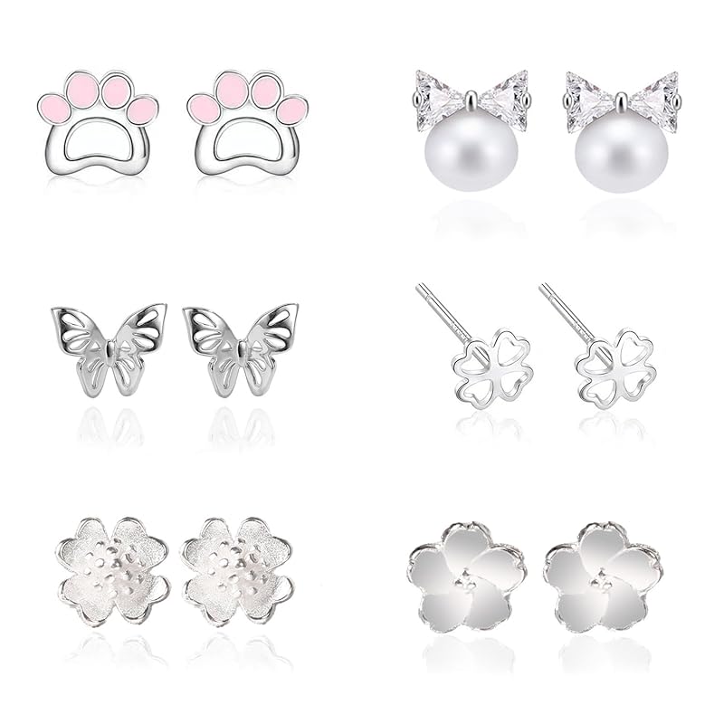 Набор серег Оставь это на 6 пар в наборе Совместимо с металлической аллергией второй прокол для женщин 18К покрытие Гипоаллергенные милые Маленькие серебро 925 2