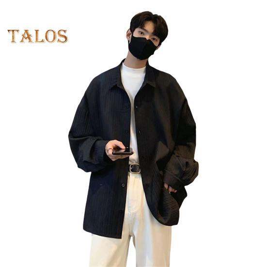 Мужская рубашка свободного кроя, однотонный кардиган с отложным воротником, однобортный, осенне-весенний топ, рубашка средней длины в уличном стиле