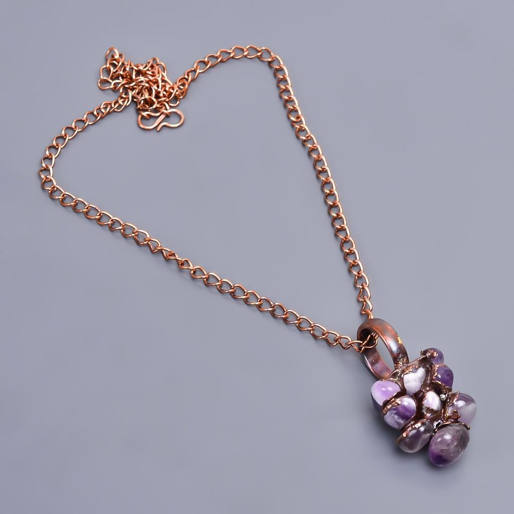 Аметист Необработанный Камень Медь Новое Гальванопластическое Изготовление Вручную Цепочка Ожерелье Ювелирное Изделие V-24