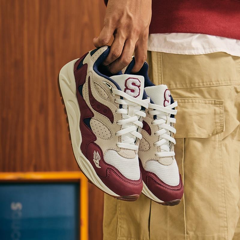 SAUCONY Износостойкое Покрытие Поддержка Низкие Беговые Кроссовки Унисекс Бежевый Бордовый S70842-1
