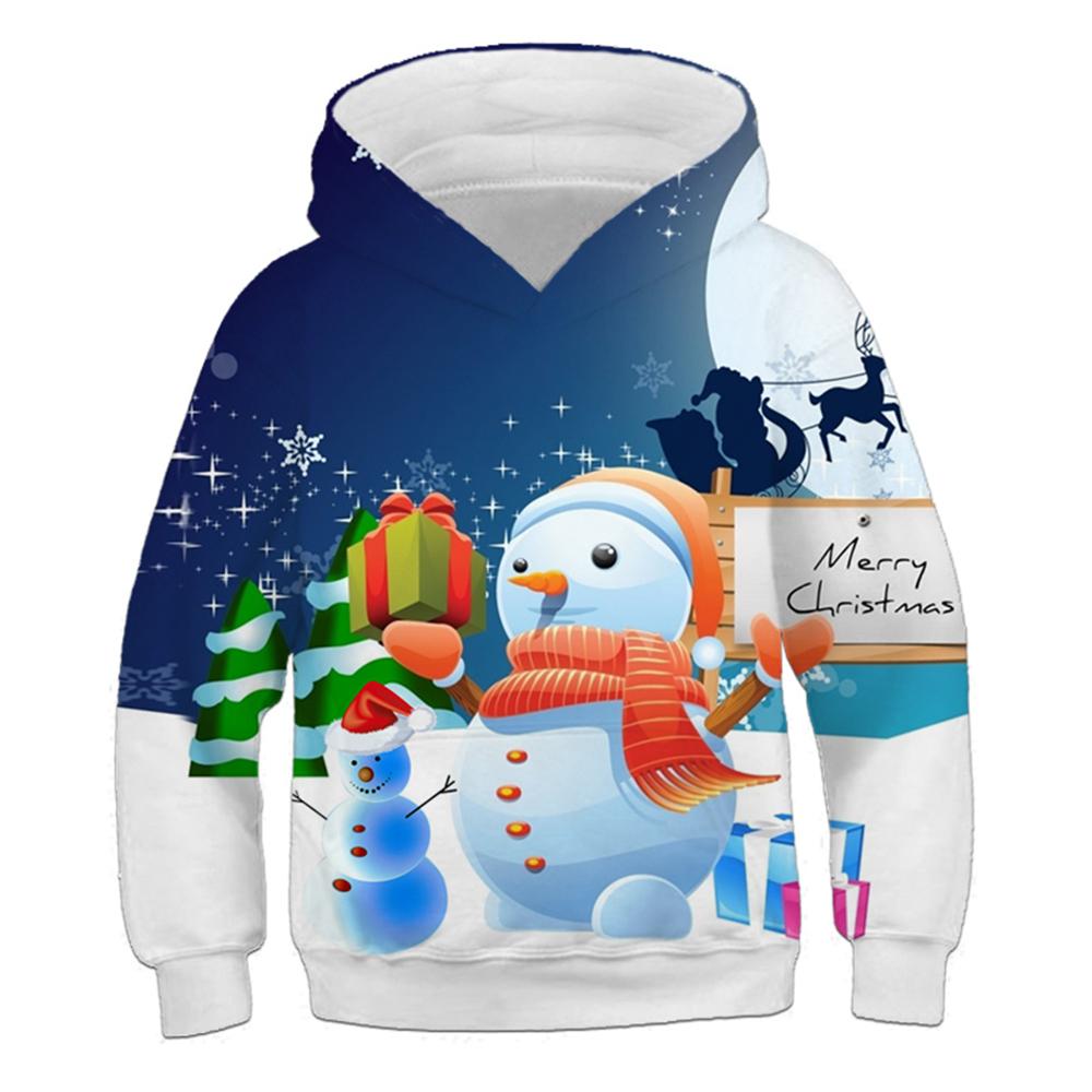 Children's Hoodie Cute Cartoon Christmas Tree Santa Claus Pattern Fun Kids Spring Autumn Hooded Coat Casual Long Sleeve Clothes
