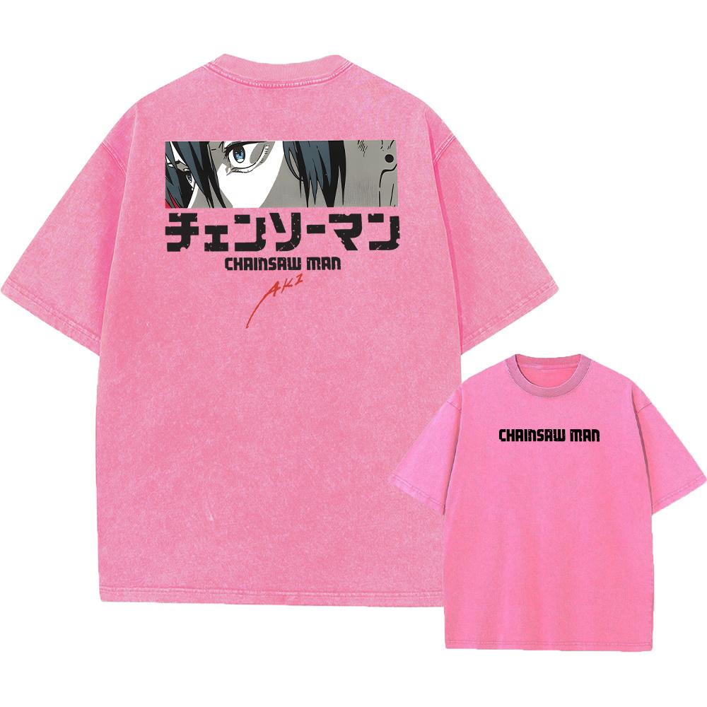 Chainsaw Man Аниме Манга Стираная футболка Короткие рукава Футболки большого размера Новинка Мужские топы Уличная одежда Печатный