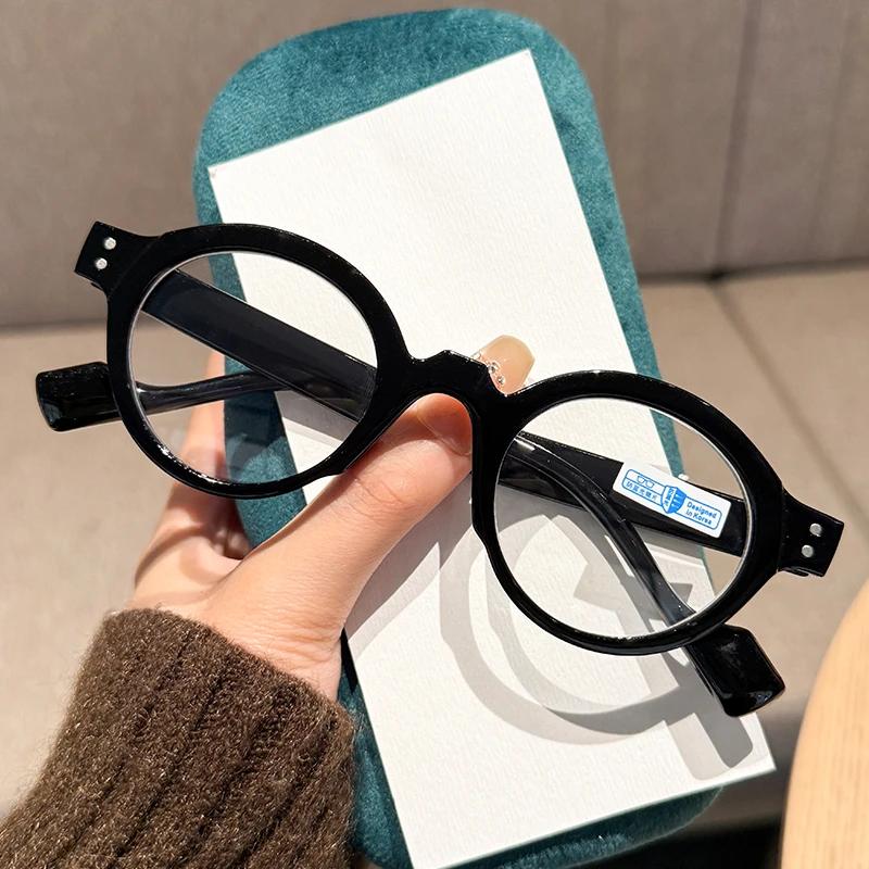 Retro Round-Framed Reading Glasses High Quality Full Frame Fashionable Hd Blue Light Blocking Durable Eyeglasses +1.0 To +4.0