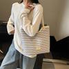 Casual Striped Canvas Bag Ladies 2025 Fashion Casual Simple Shoulder Large Capacity Work Handbag Commuter Bag