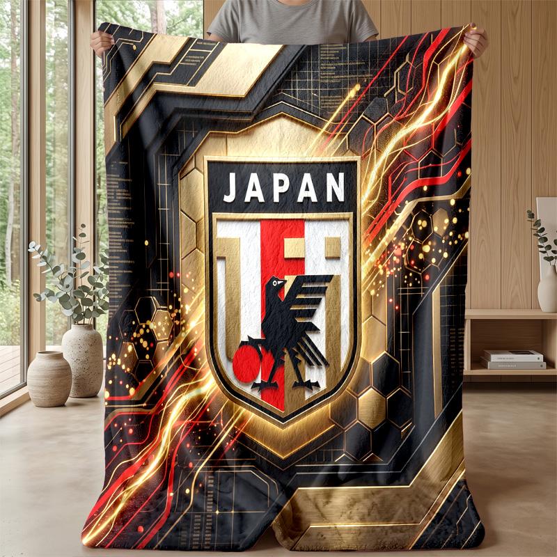 Japan Football Printed Flannel Blanket Skin Friendly Warm Decorative Throw for Indoor Couch Bed Daily Use