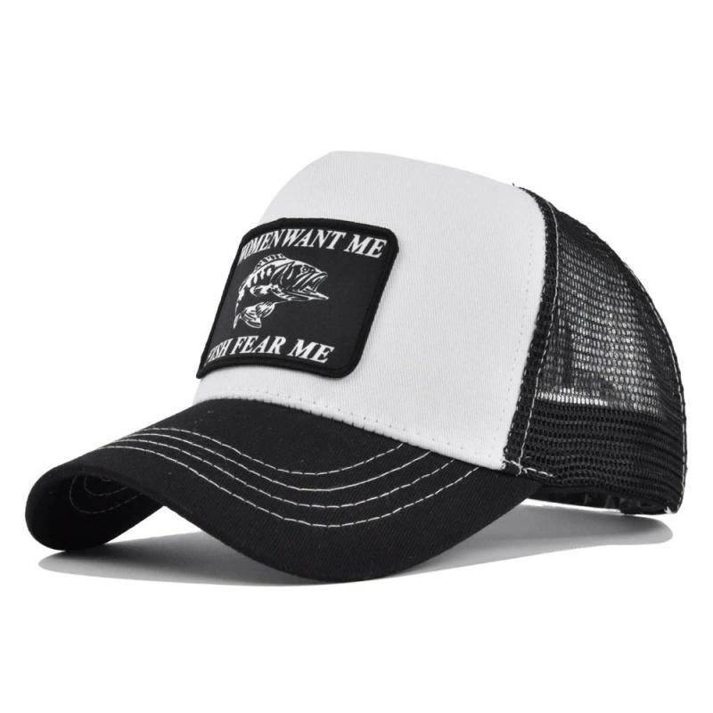 Весенние мужские кепки Бейсболки для женщин Летние дышащие Snapback Сетчатые шляпы Рыба с нашивкой Вышитая кепка Тракер Повседневная шляпа от солнца
