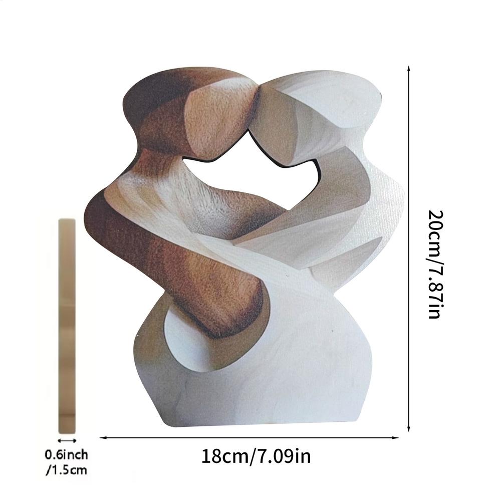 20CM 2D Flat Elegant Wooden Couple Statue Modern Home Decor Artificial Wood Figurine for Living Room Sculpture Wedding Decoratio