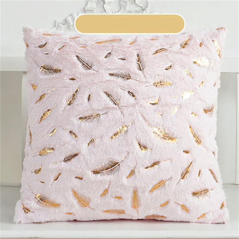 Home Pillowcase Two-sided Plush Hot Stamping Feathers Cushion Cover