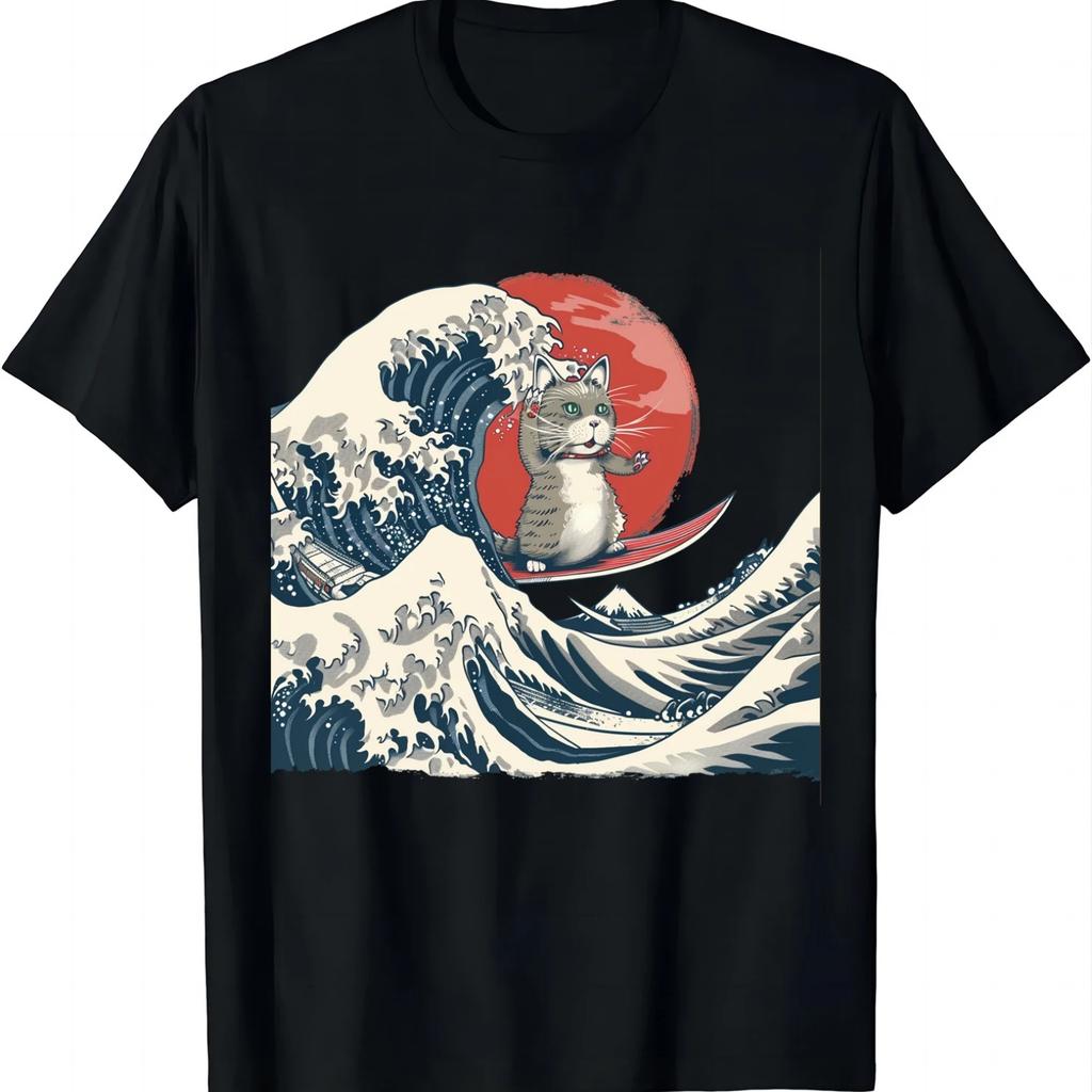 2025 new model Adventures with JapaneseSurfer - Unique WAVE Design Shirts Graphic T Shirts Men Clothing Tops Camisetas Str