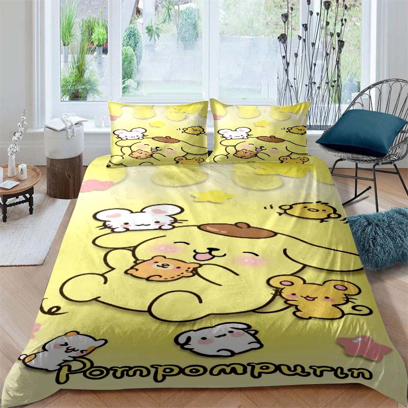 Cartoon character (Pom Pom Purin) printed bedding set duvet cover 1 duvet cover 2 pillowcases adult and children bedding set lux