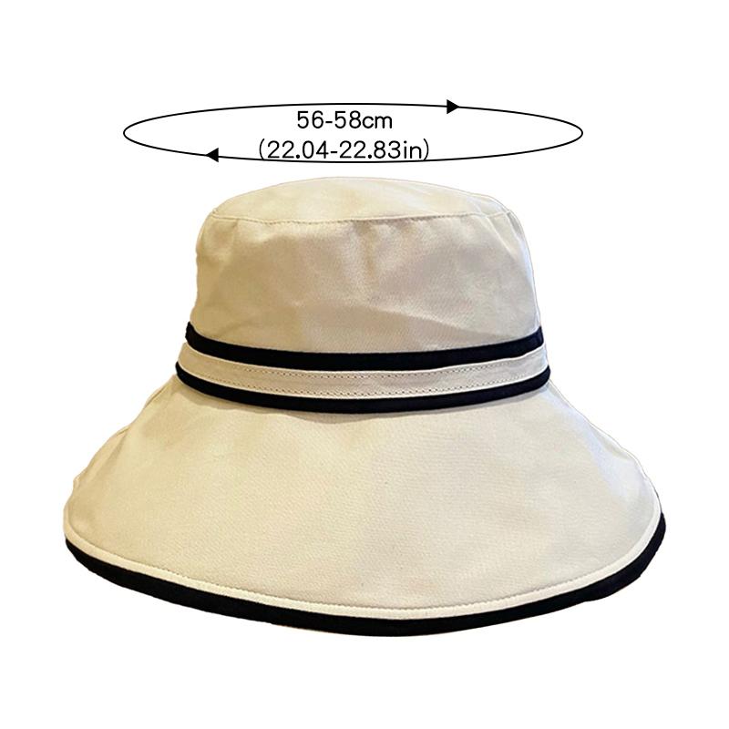 Wide Women Brim Summer Striped Bucket Hat Soft Cotton Fordable Panama Cap For Lady Outdoor Solid Color Jk Beach Tour Basin Hat