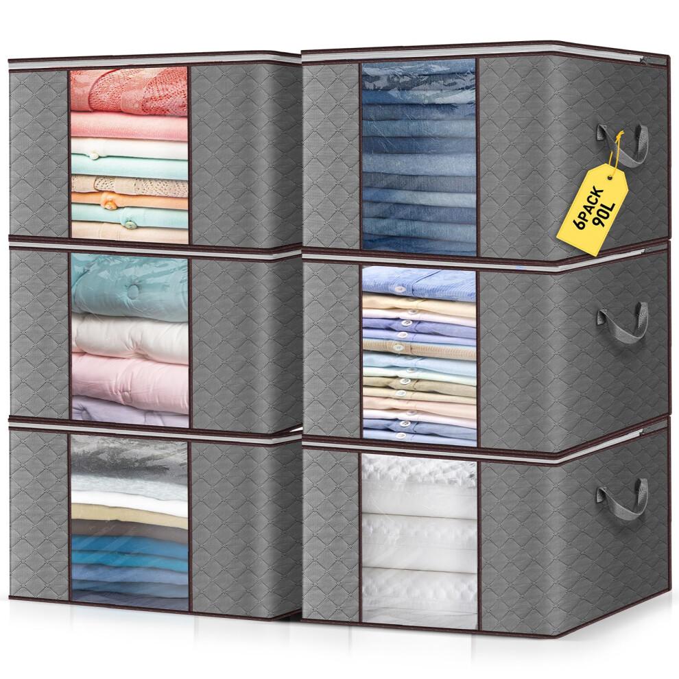 Lychico 90L Storage Bags 6 Pack with Clear Window - Large Moving Boxes & Storage Organisers for Clothes, Bedding, Seasonal Storage, Reinforced Handles