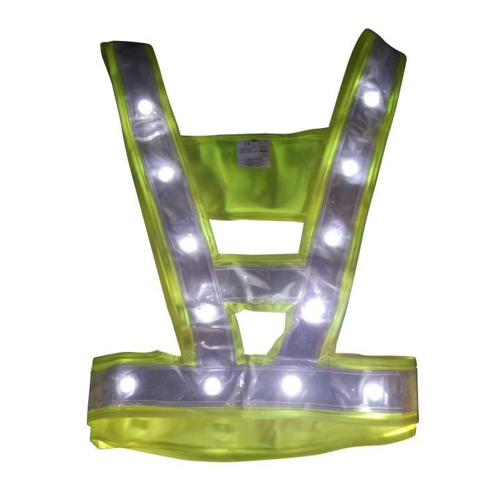Gilet de Sécurité - LEDWARNING - Jaune Fluo - 24 LEDs Blanches - Ajustable - Étanche