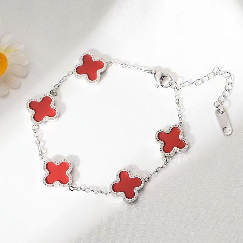 Браслет из титановой стали с четырьмя листьями травы