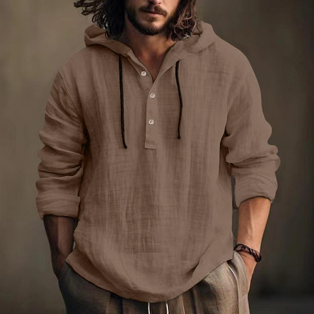Осенне-зимний мужской однотонный хлопковый свитер с длинным рукавом из конопли, повседневный свитер с капюшоном