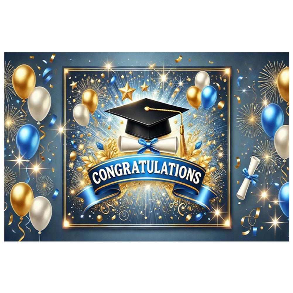 Wear Resist Congrats Grad Photo Backdrop 8x6ft 100D Polyester Colorful Bachelor Hat Banner for Indoor Outdoor Party Props