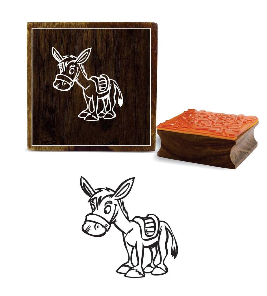 Printtoo Brown Wooden Square Rubber Stamp Scrap-booking Donkey Pattern Stamps-2 X 2