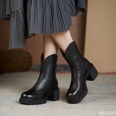 Повседневные Удобные Ботильоны на Толстом Каблуке Зимние Новые Модные Универсальные Короткие Ботинки Элегантные Минималистичные на Массивном Каблуке Женская Обувь