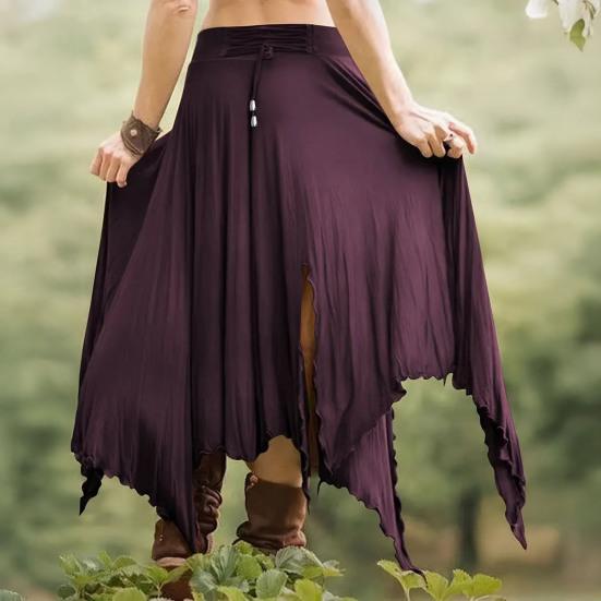 Женская юбка с высокой талией, однотонная, неровный подол, длинная юбка с боковыми разрезами, утягивающая юбка для работы, отдыха, путешествий