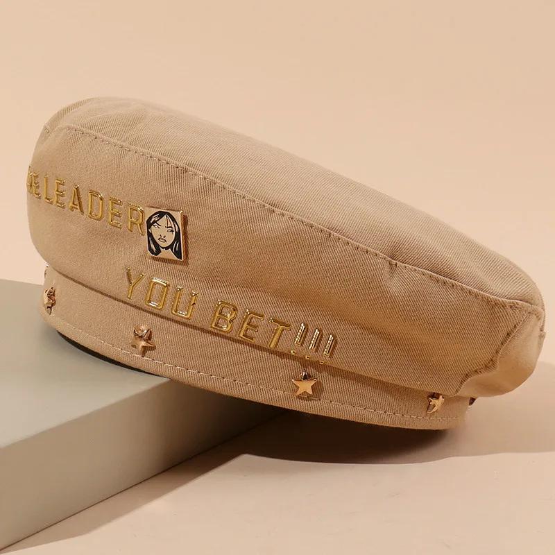 Весенний золотой берет с надписью Женская британская шляпа Японские шапки художника Береты Хлопковые солнцезащитные аксессуары Мужские и женские
