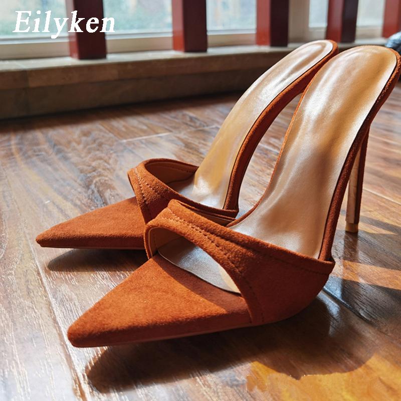 Модные женские шлепанцы Eilyken, остроносые босоножки на высоком каблуке, сексуальные шлепанцы для стриптиза, мюли, женская обувь, размеры 35-42