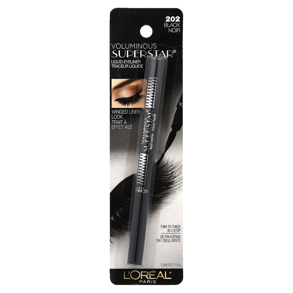 L'Oréal, Voluminous Superstar, Liquid Eyeliner, 202 Black, 1.6 G (0.056 Oz)