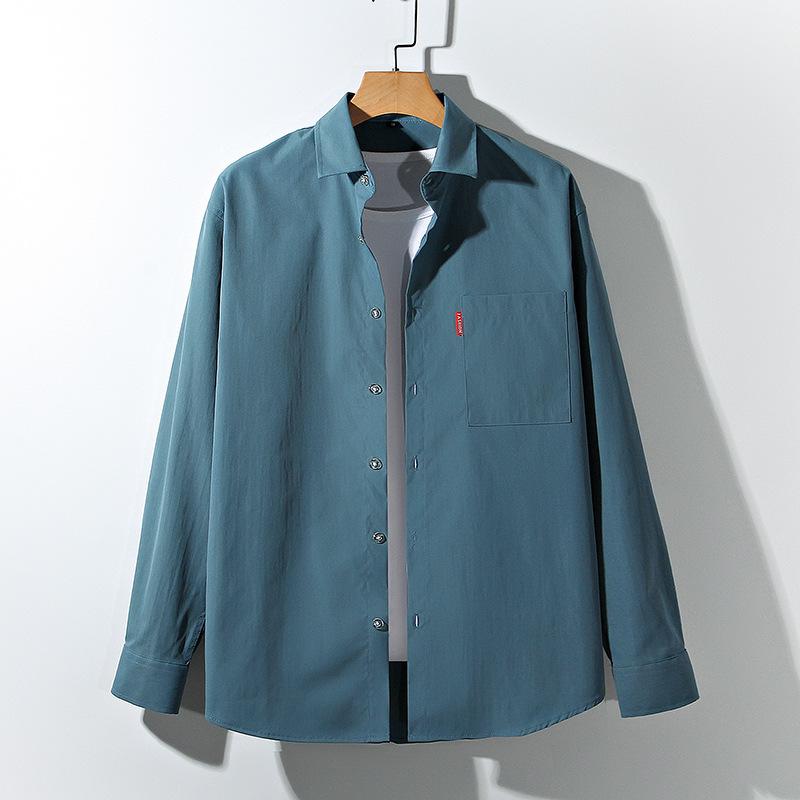 Весенне-осенняя повседневная куртка с длинным рукавом свободного кроя большого размера однотонная японская рубашка футболка