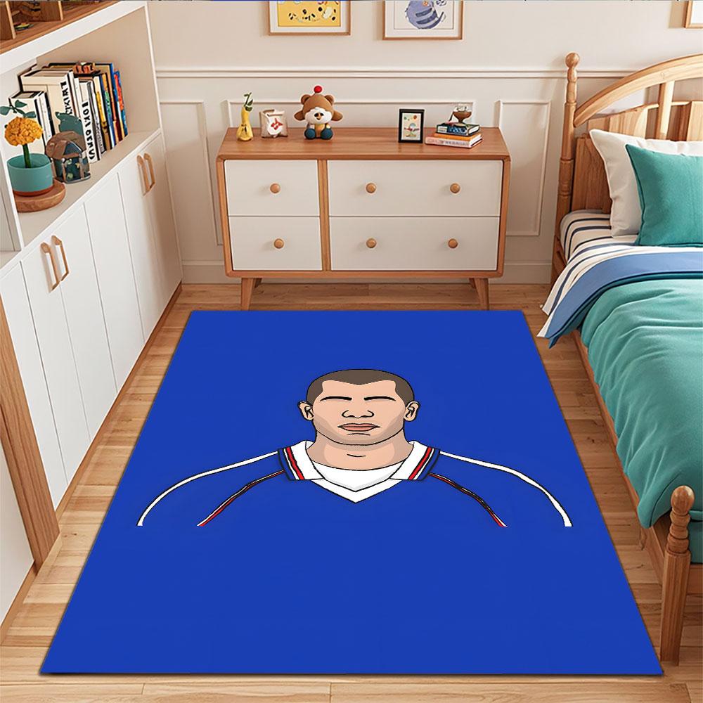 "Soccer Player Portrait on Blue" Patterned carpet, suitable as a non slip play mat for the living room and bedroom sofa