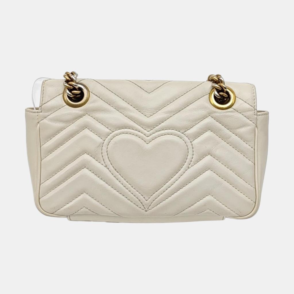 [Pre-Owned] GG Marmont Double G Logo Studded Spring Clip Flap V Quilted Leather Mini Shoulder Bag - Good #15RGI17