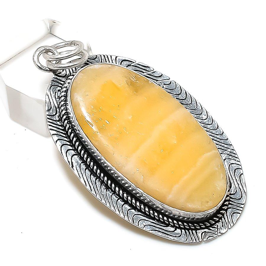 Calcite Agate Gemstone 925 Sterling Silver Jewelry Gift Pendant 2.40" H6D78