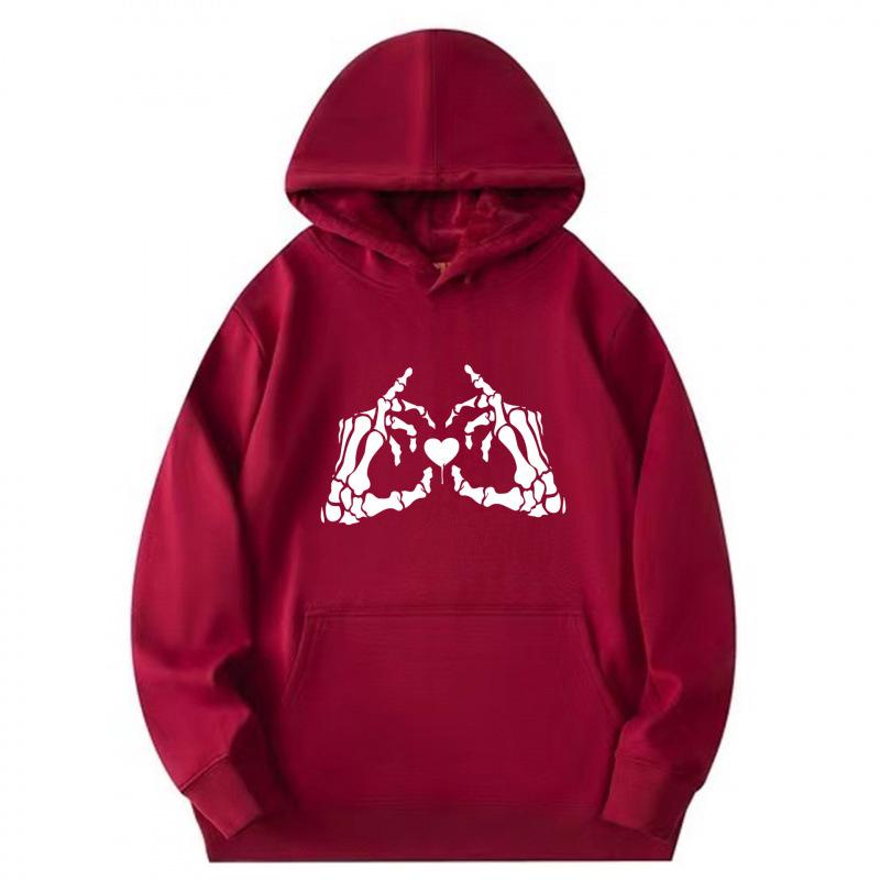 Skull Hand Heart Print Unisex Hoodie Sweatshirt