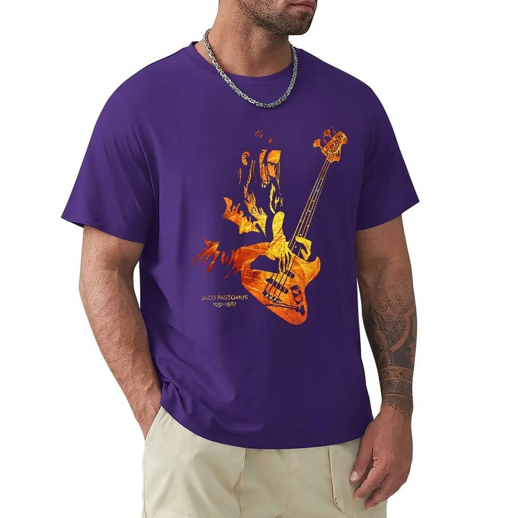 Men Jaco Pastorius In Memoriam Guitar T Shirts Music Bass Pure Cotton Tops Vintage Short Sleeve Tee Shirt T-Shirts#Color