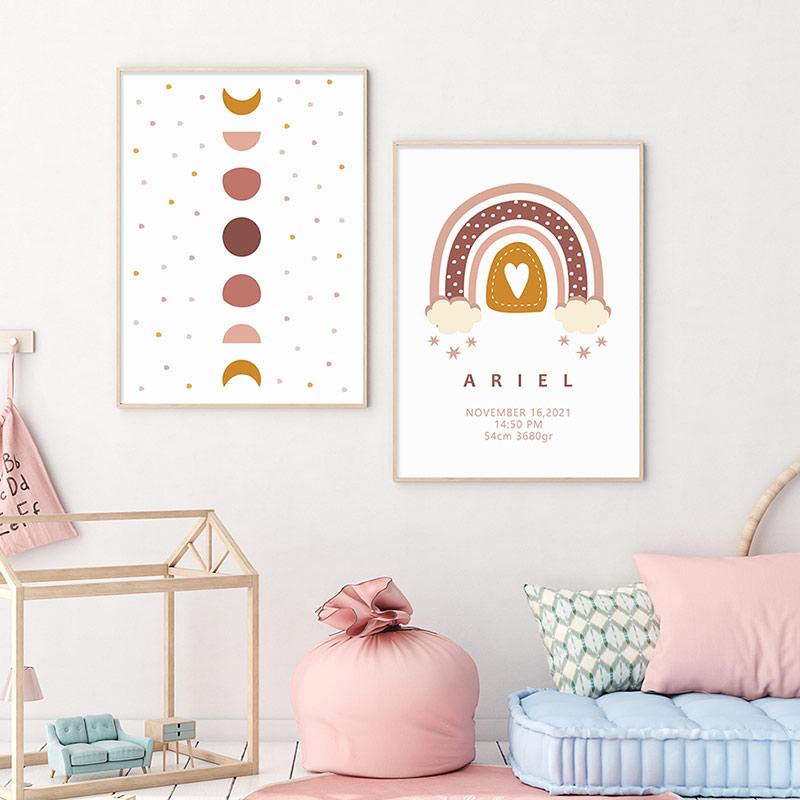 Мультфильм Радуга на заказ, данные о рождении, начальные буквы, детские холсты, картины, настенная художественная печать, фотографии, плакат, домашний декор для детской комнаты