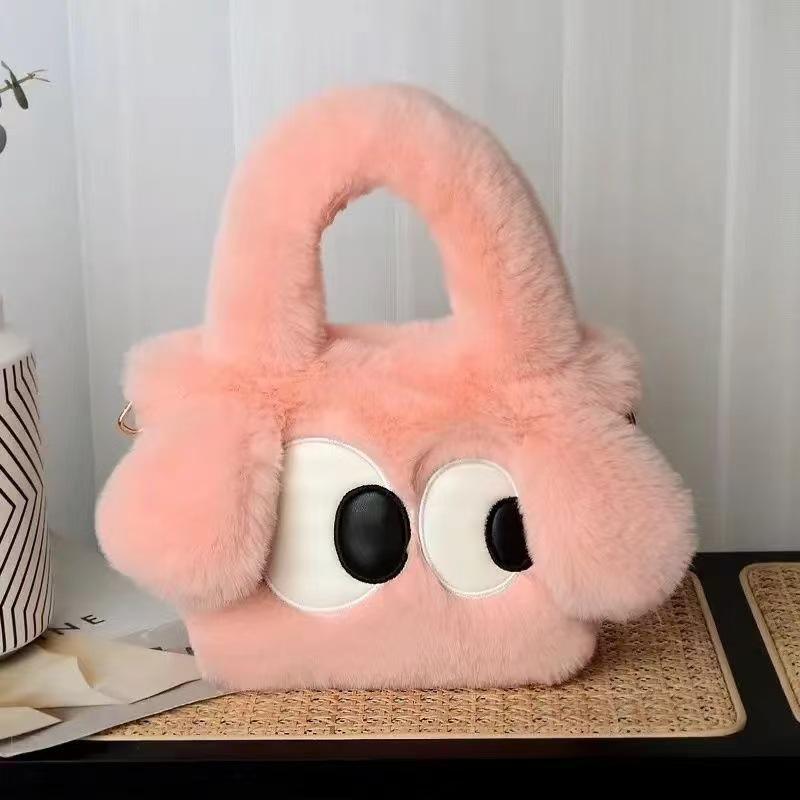 Big-Eyed Dog Plush Crossbody Bag: Faux Rex Rabbit Fur Childlike Tote, Fashionable Cartoon Handbag for All Seasons