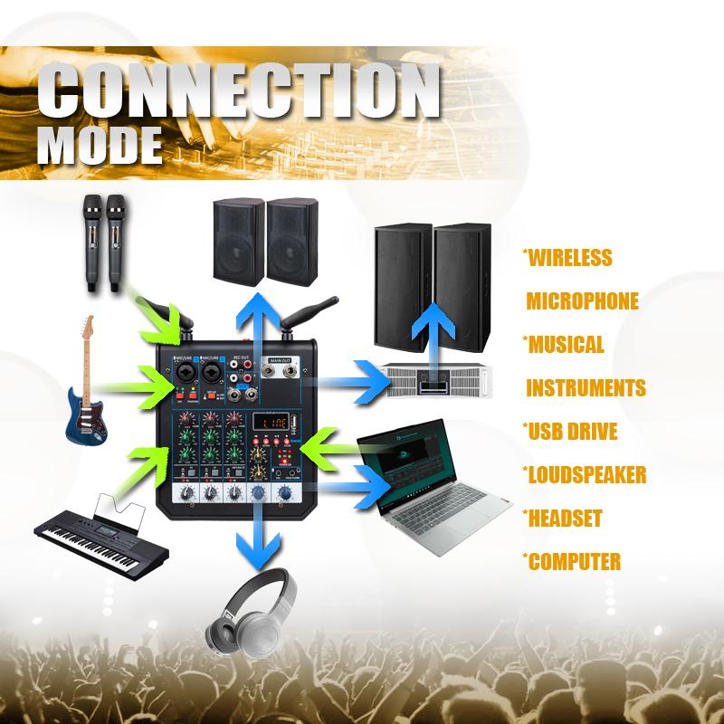 4-канальная аудио DJ-микшерная консоль с Bluetooth-микшером, UHF-беспроводным микрофоном для домашнего караоке, сцены, студии